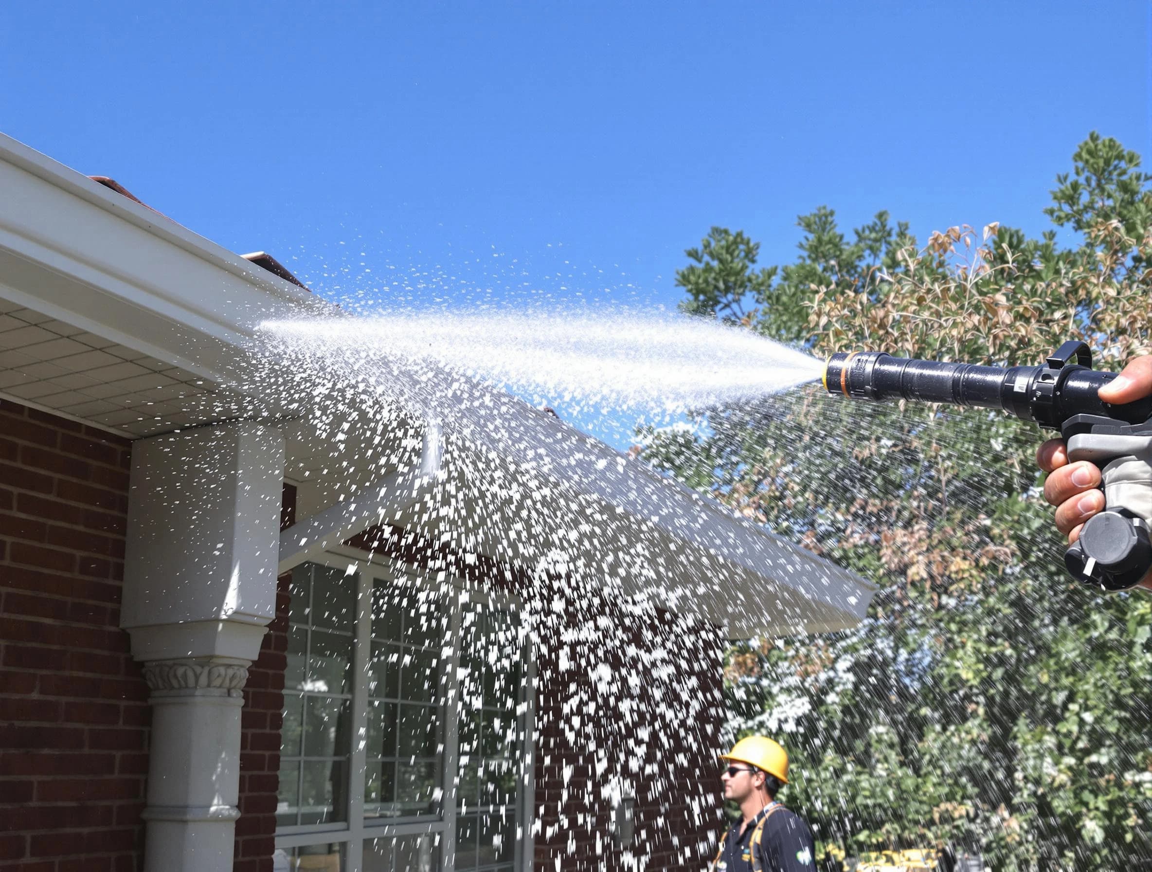 Cleared downspout by Stow Roofing Company ensuring unrestricted flow in Stow, OH