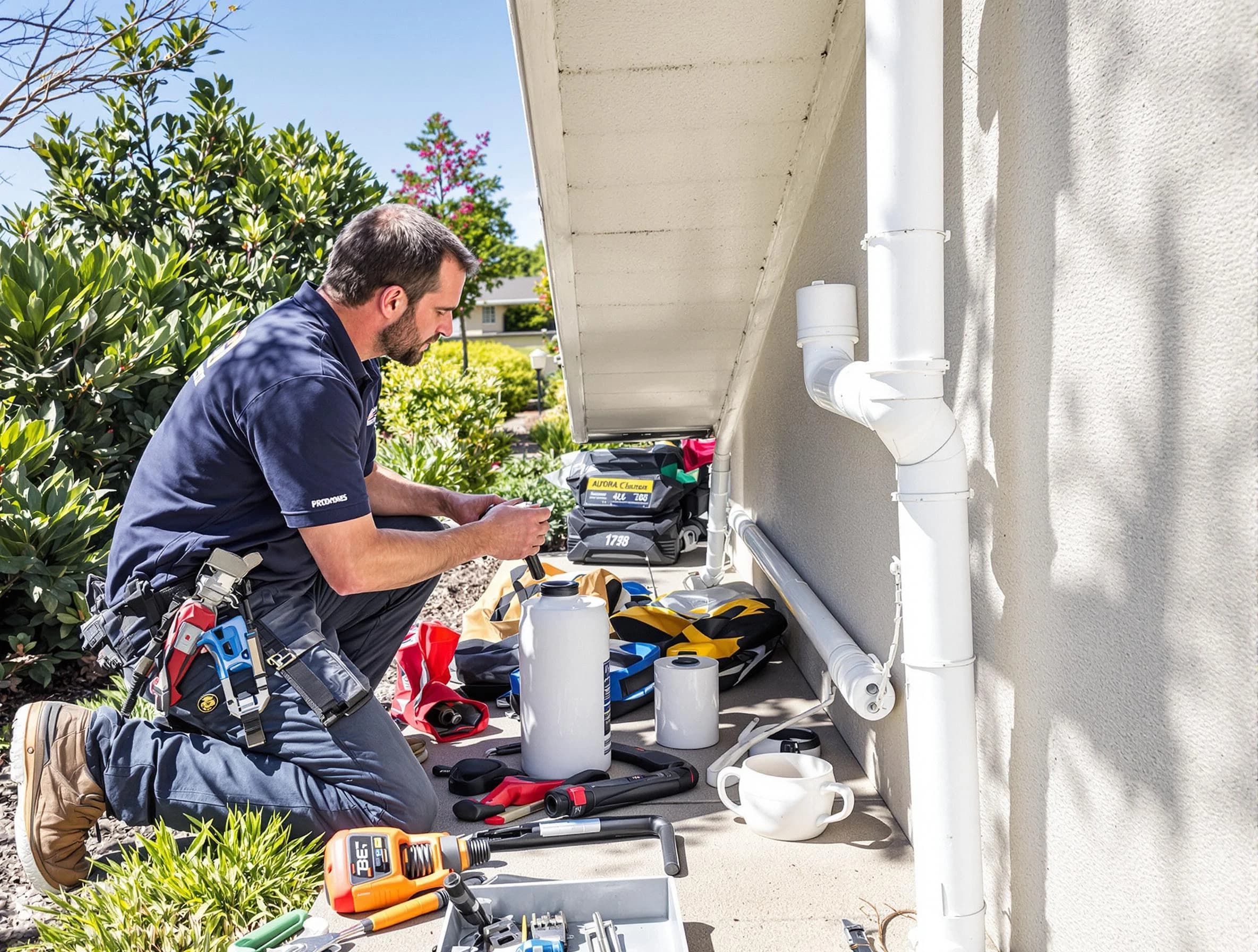 Stow Roofing Company expert fixing a downspout in Stow, OH