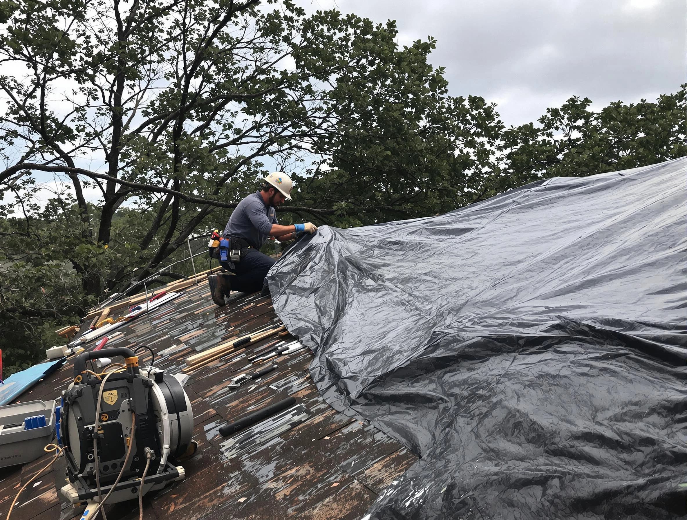 Stow Roofing Company responding to an emergency roof repair call in Stow, OH