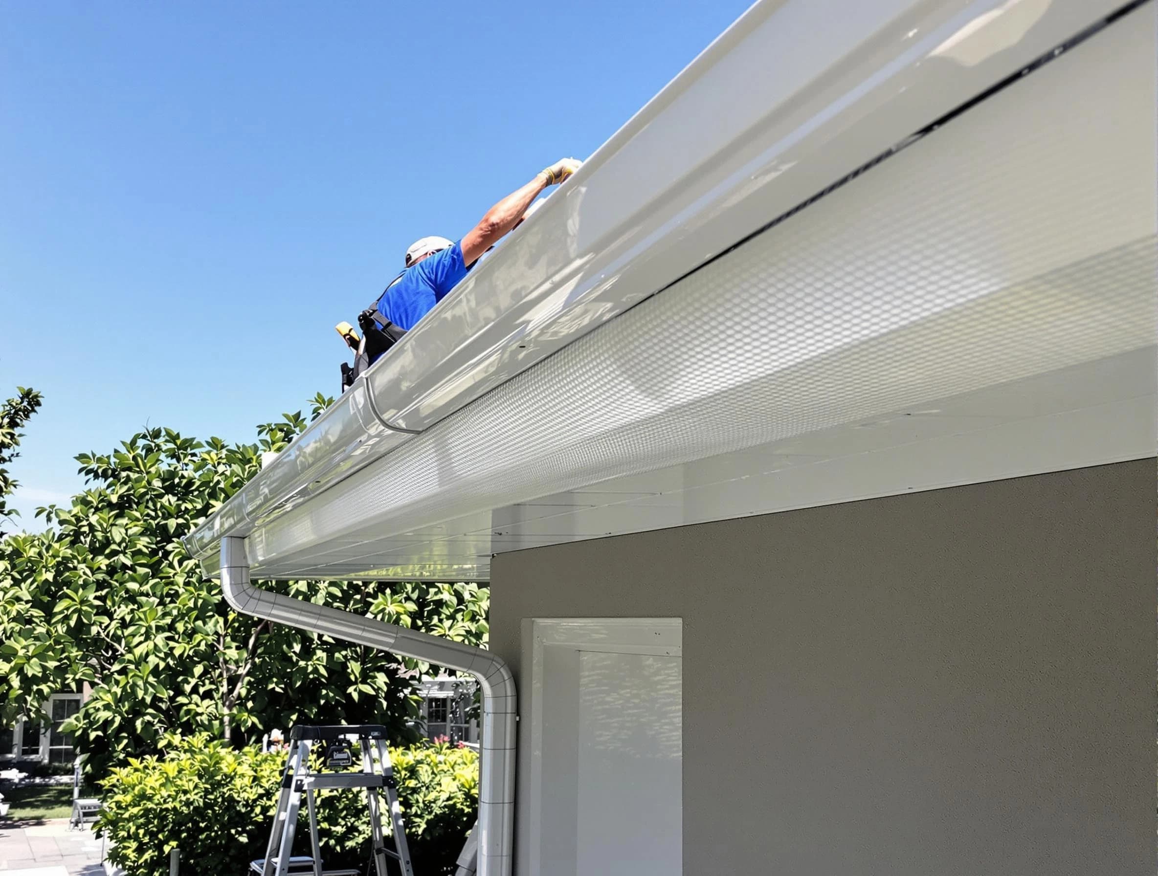 Debris-free gutter guard system by Stow Roofing Company in Stow, OH