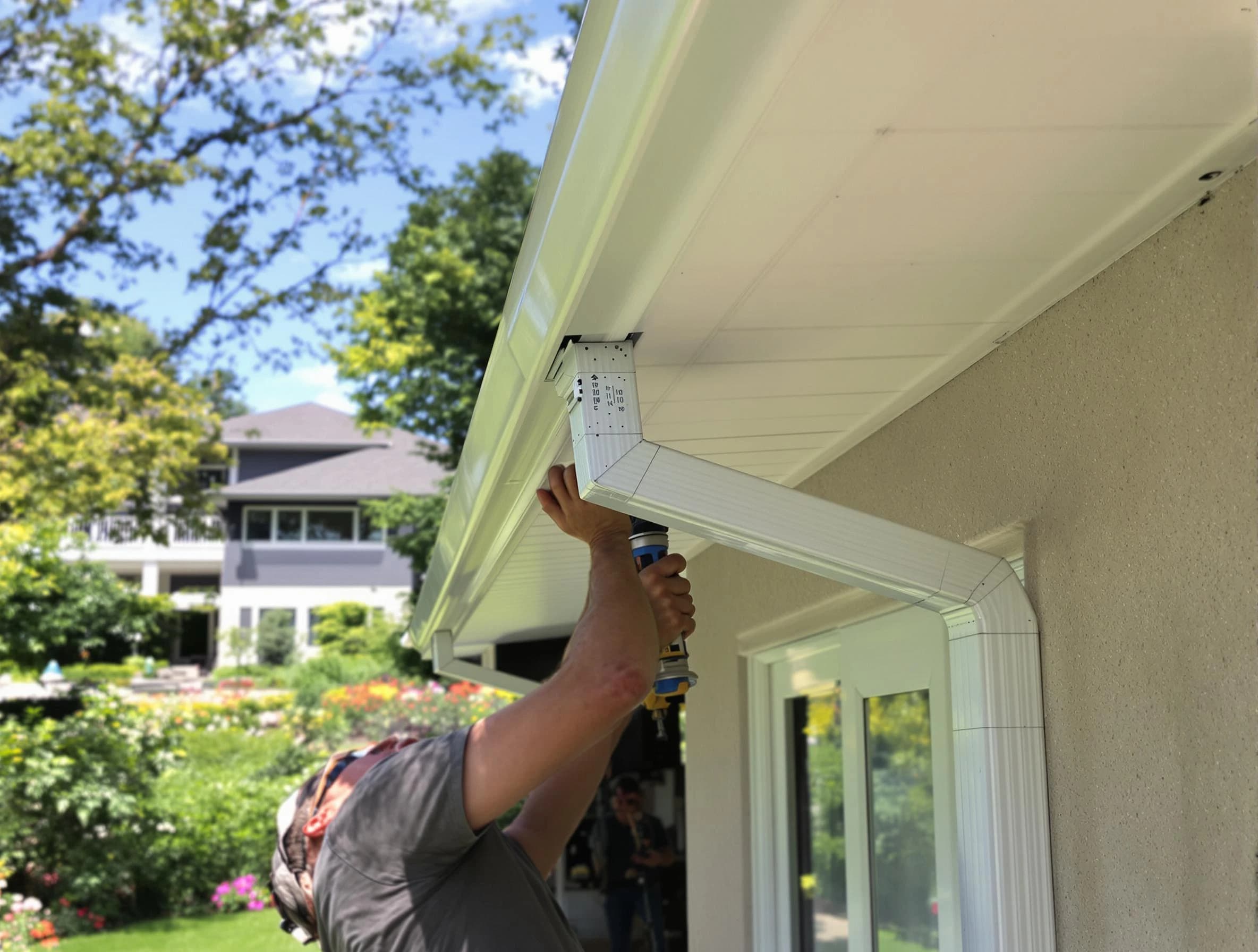 Stow Roofing Company technicians performing gutter installation in Stow, OH