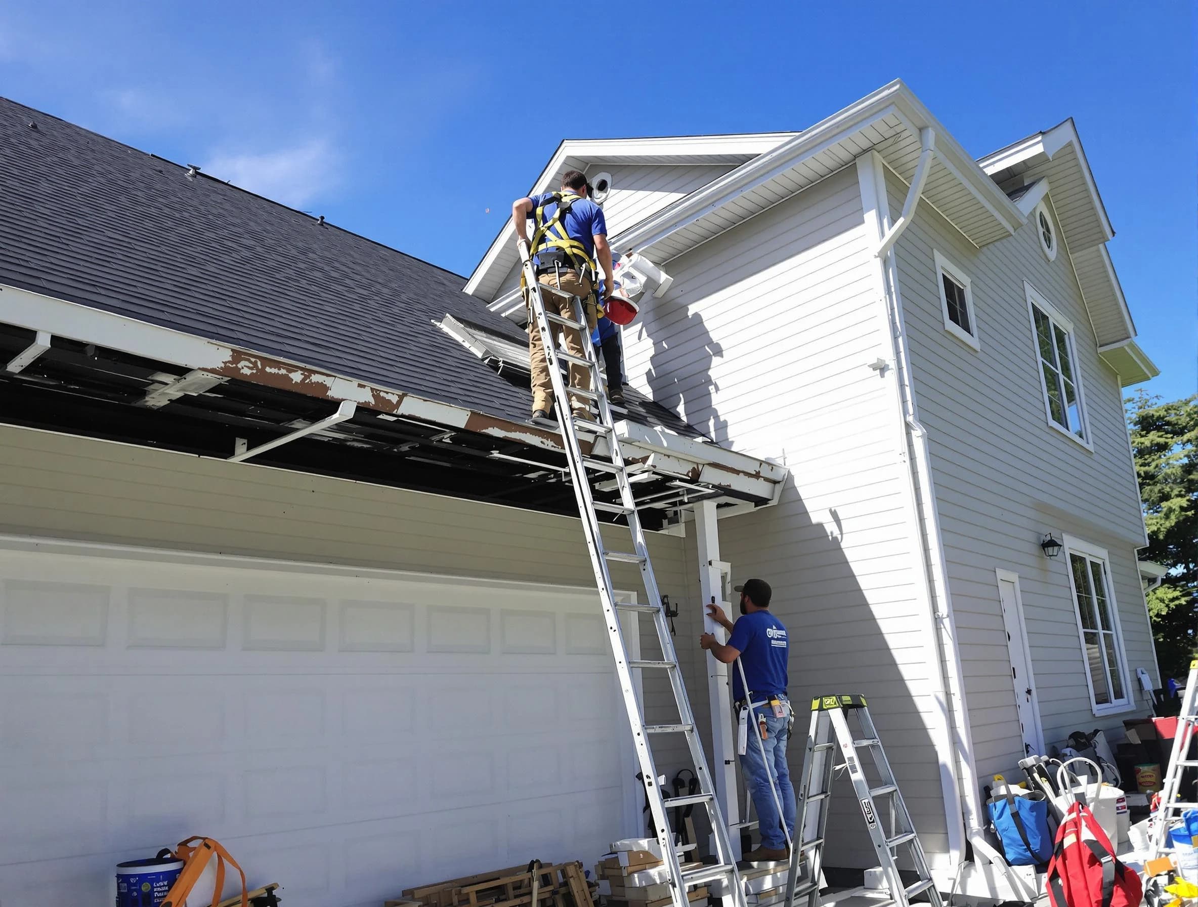 Newly replaced gutters by Stow Roofing Company in Stow, OH