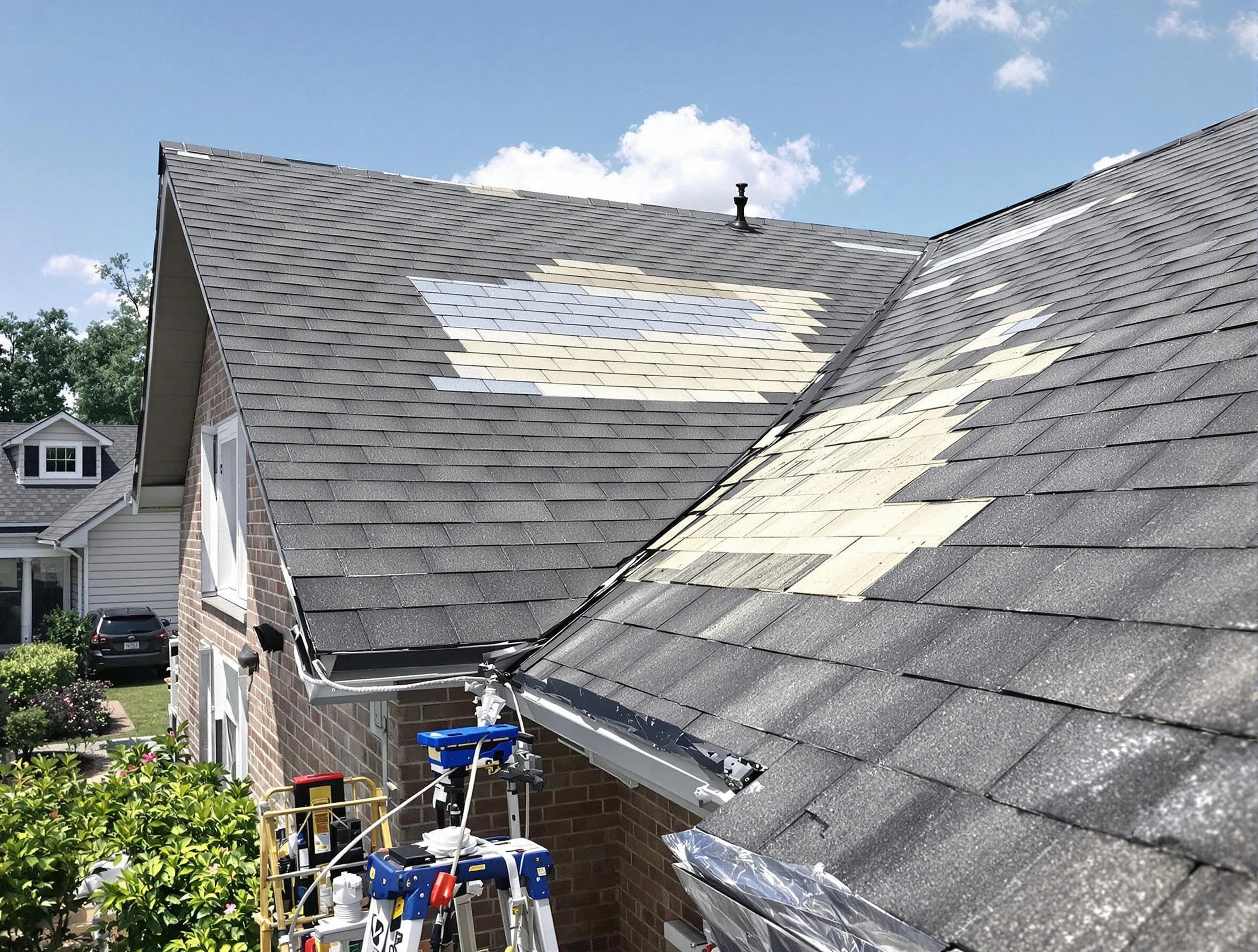 Close-up of roof repairs by Stow Roofing Company in Stow, OH