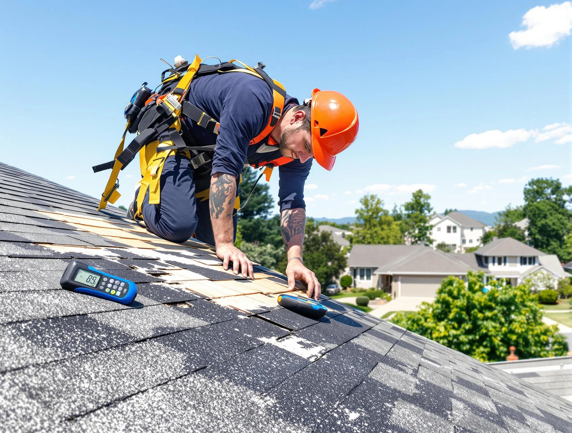 Stow Roofing Company professional performing roof repairs in Stow, OH