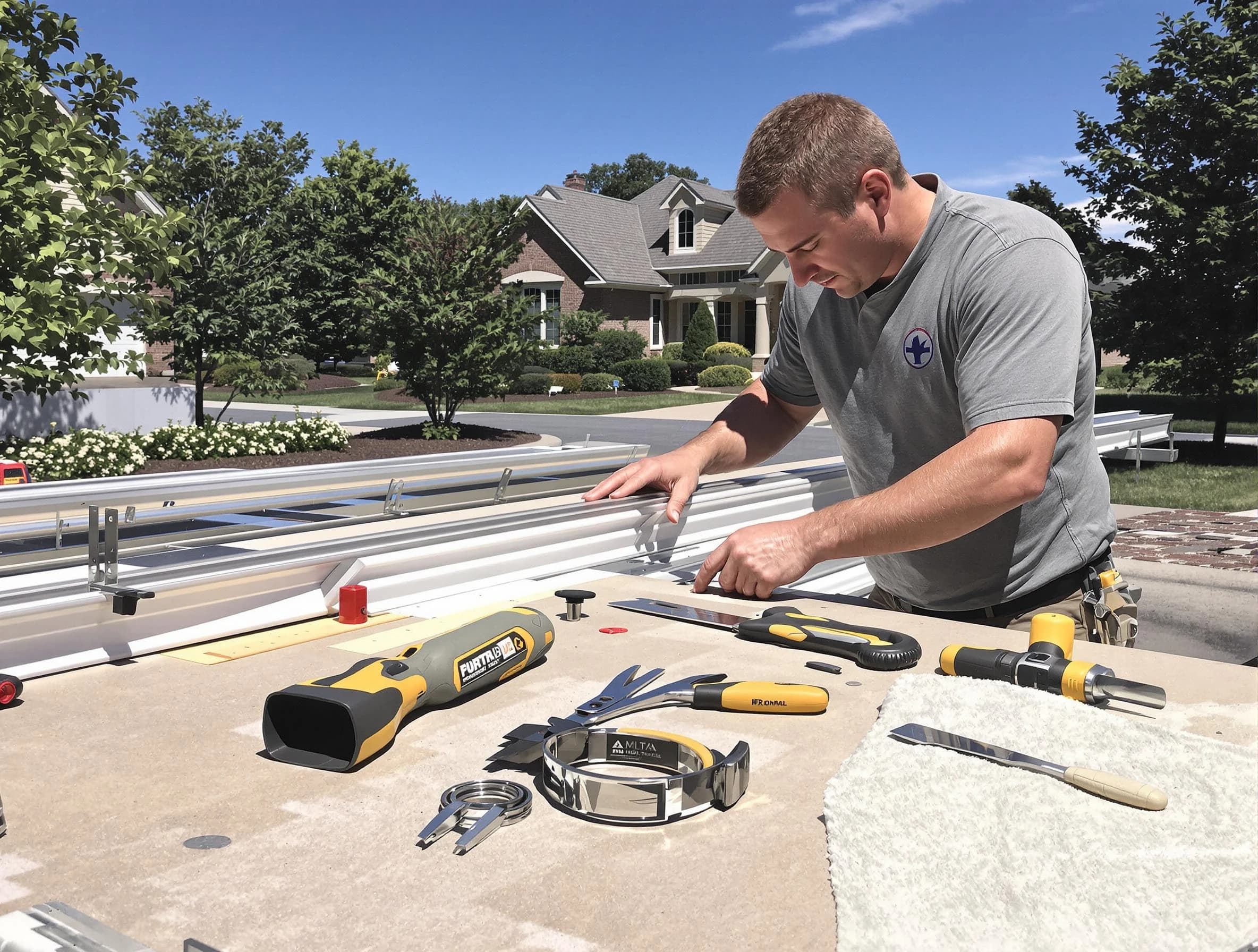 Freshly installed seamless gutter by Stow Roofing Company in Stow, OH